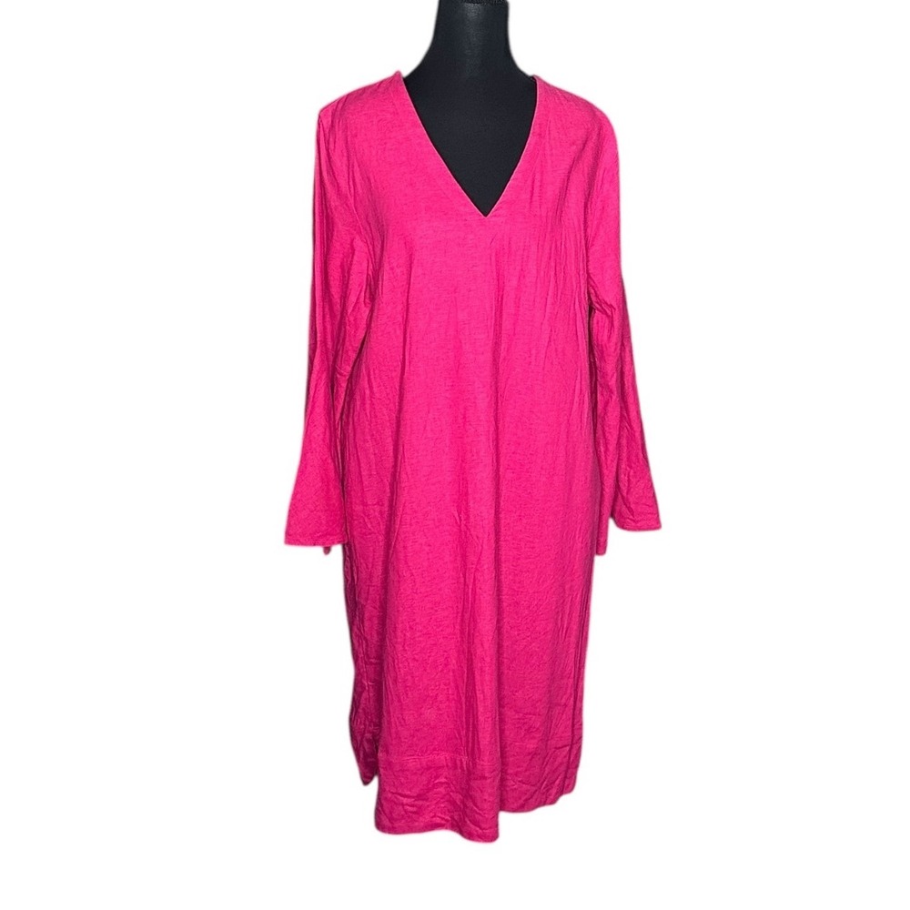 Soft Surroundings Pink Linen Blend V-Neck Bell Sleeve Shift Dress XL